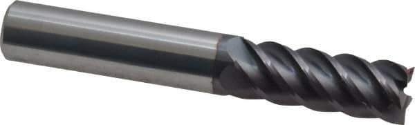 Accupro - 3/8", 1" LOC, 3/8" Shank Diam, 2-1/2" OAL, 5 Flute, Solid Carbide Square End Mill - Single End, AlTiN Finish, Spiral Flute, 45° Helix, Centercutting, Right Hand Cut, Right Hand Flute - Apex Tool & Supply