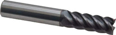 Accupro - 3/8", 1" LOC, 3/8" Shank Diam, 2-1/2" OAL, 5 Flute, Solid Carbide Square End Mill - Single End, AlTiN Finish, Spiral Flute, 45° Helix, Centercutting, Right Hand Cut, Right Hand Flute - Apex Tool & Supply