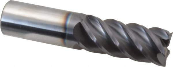 Accupro - 7/8", 2" LOC, 7/8" Shank Diam, 4" OAL, 5 Flute, Solid Carbide Square End Mill - Single End, AlTiN Finish, Spiral Flute, 45° Helix, Centercutting, Right Hand Cut, Right Hand Flute - Apex Tool & Supply