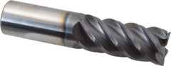 Accupro - 7/8", 2" LOC, 7/8" Shank Diam, 4" OAL, 5 Flute, Solid Carbide Square End Mill - Single End, AlTiN Finish, Spiral Flute, 45° Helix, Centercutting, Right Hand Cut, Right Hand Flute - Apex Tool & Supply