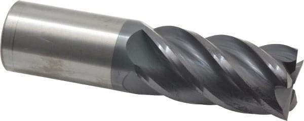 Accupro - 1", 2" LOC, 1" Shank Diam, 4" OAL, 5 Flute, Solid Carbide Square End Mill - Single End, AlTiN Finish, Spiral Flute, 45° Helix, Centercutting, Right Hand Cut, Right Hand Flute - Apex Tool & Supply