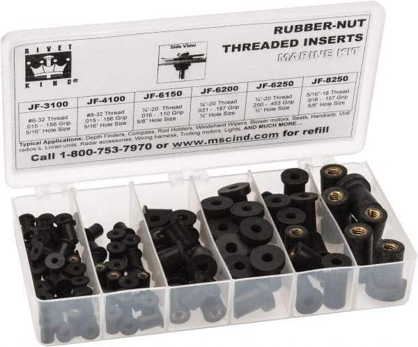 RivetKing 115 Piece #8-32 to 1/4-20 Thread Neoprene Well Nut Assortment 5/16 to 1/2" Body Diam, Includes #10-32 x 3/8, #8-32 x 5/16 & 1/4-20 x 1/2 - Apex Tool & Supply