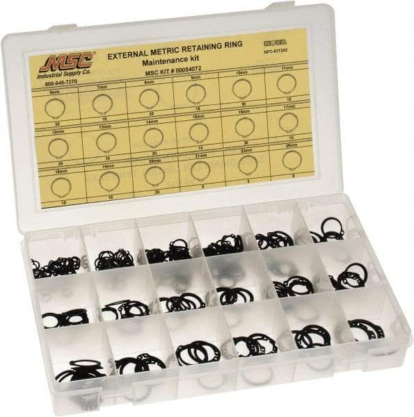 Made in USA - 310 Piece, M6 to M25, Steel, Snap External Retaining Ring Assortment - Includes Compartmented Case, Specification Labels - Apex Tool & Supply