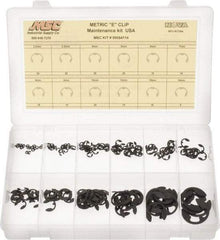 Made in USA - 190 Piece, M2.3 to M19, Steel, E Style External Retaining Ring Assortment - Includes Compartmented Case, Specification Labels - Apex Tool & Supply