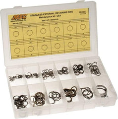 Value Collection - 315 Piece, 1/4 to 1-1/4", Stainless Steel, Snap External Retaining Ring Assortment - Includes Compartmented Case, Specification Labels - Apex Tool & Supply