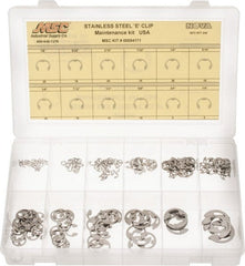 Made in USA - 206 Piece, 1/8 to 7/8", Stainless Steel, E Style External Retaining Ring Assortment - Apex Tool & Supply