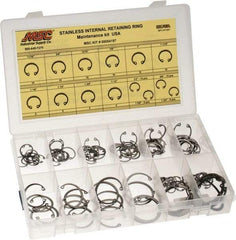 Value Collection - 120 Piece, 1/2 to 1-3/4", Stainless Steel, Snap Internal Retaining Ring Assortment - Includes Compartmented Case, Specification Labels - Apex Tool & Supply