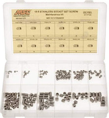 Value Collection - 200 Piece, #6-32 to 3/8-24, Stainless Steel Set Screw Assortment - Socket Cap Head, Hex Socket Drive, 3/16 to 3/8" Long, Grade 18-8 - Apex Tool & Supply