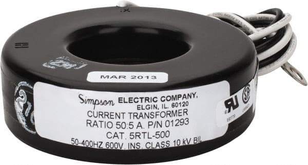 Simpson Electric - 2 VA Burden, 50 Amp AC Input, 5 Amp AC Output, 50 to 400 Hz, Panel Meter Donut Current Transformer - Screw Terminal, For Use with AC Ammeter - Apex Tool & Supply