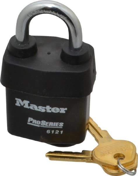 Master Lock - 1-1/8" Shackle Clearance, Keyed Different Pro Series Solid Steel Padlock - 5/16" Shackle Diam, Laminated Steel - Apex Tool & Supply