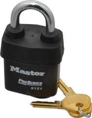 Master Lock - 1-1/8" Shackle Clearance, Keyed Different Pro Series Solid Steel Padlock - 5/16" Shackle Diam, Laminated Steel - Apex Tool & Supply
