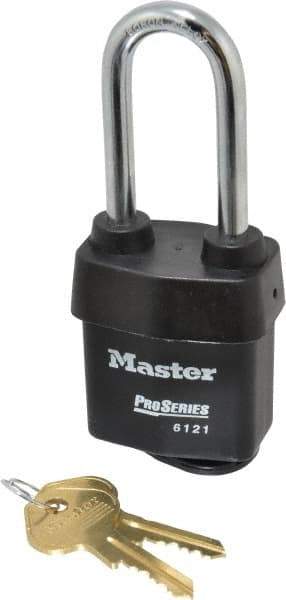 Master Lock - 2-1/2" Shackle Clearance, Keyed Alike Pro Series Solid Steel Padlock - 5/16" Shackle Diam, Laminated Steel - Apex Tool & Supply