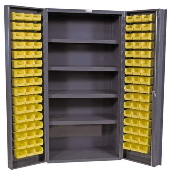 Durham - 4 Shelf 96 Bin Storage Cabinet - Steel, 36" Wide x 24" Deep x 72" High, Gray - Apex Tool & Supply