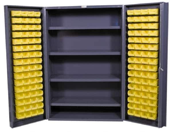 Durham - 4 Shelf 128 Bin Storage Cabinet - Steel, 48" Wide x 24" Deep x 72" High, Gray - Apex Tool & Supply