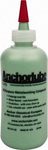 Made in USA - Anchorlube G-771, 8 oz Bottle Cutting Fluid - Water Soluble, For Broaching, Counterboring, Drawing, Drilling, Engraving, Fly-Cutting, Hole Extruding, Milling, Piercing, Punching, Sawing, Seat Forming, Spot Facing, Tapping - Apex Tool & Supply