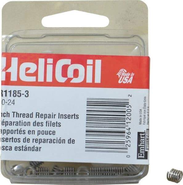 Heli-Coil - #10-24 UNC, 0.285" OAL, Free Running Helical Insert - 5 Free Coils, Tanged, Stainless Steel, Bright Finish, 1-1/2D Insert Length - Apex Tool & Supply