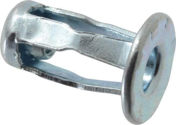 RivetKing - #6-32 UNC Thread, Clear Zinc Plated, Steel, Screwdriver Installed Rivet Nut - 1/64 to 0.06" Grip, 15/32" Flange Diam, 0.663" Long - Apex Tool & Supply