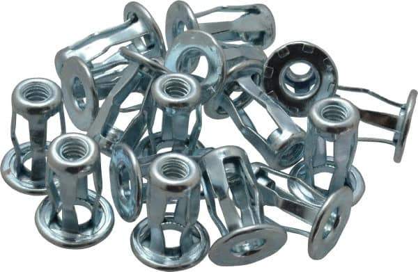 RivetKing - #10-24 UNC Thread, Clear Zinc Plated, Steel, Screwdriver Installed Rivet Nut - 0.075 to 0.12" Grip, 17/32" Flange Diam, 45/64" Long - Apex Tool & Supply