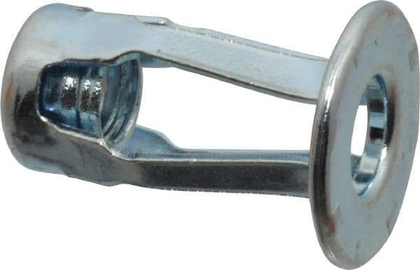 RivetKing - 1/4-20 UNC Thread, Clear Zinc Plated, Steel, Screwdriver Installed Rivet Nut - 1/4 to 0.35" Grip, 5/8" Flange Diam, 29/32" Long - Apex Tool & Supply