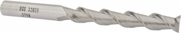 SGS - 3/8", 2-1/2" LOC, 3/8" Shank Diam, 4-1/4" OAL, 2 Flute, Solid Carbide Square End Mill - Single End, Uncoated, Spiral Flute, 45° Helix, Centercutting, Right Hand Cut, Right Hand Flute, Series 44 - Apex Tool & Supply
