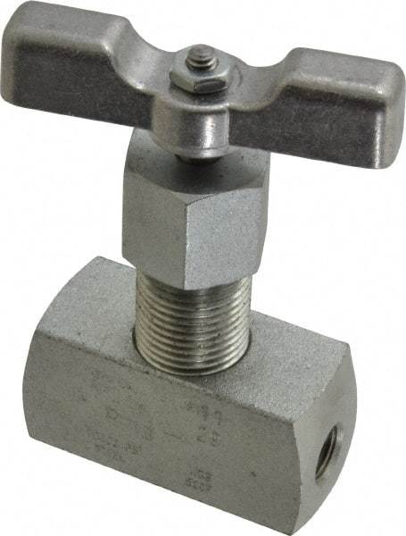 Made in USA - 1/8" Pipe, Inline Hard Seat Needle Valve - FNPT x FNPT Ends, Alloy Valve, 10,000 Max psi - Apex Tool & Supply
