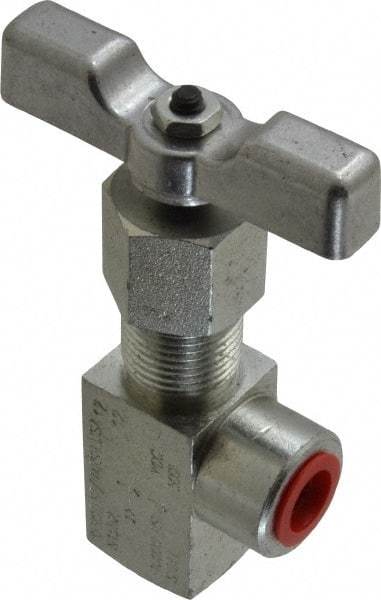 Made in USA - 1/4" Pipe, Angled Hard Seat Needle Valve - FNPT x FNPT Ends, Alloy Valve, 10,000 Max psi - Apex Tool & Supply