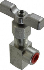 Made in USA - 1/4" Pipe, Angled Hard Seat Needle Valve - FNPT x FNPT Ends, Alloy Valve, 10,000 Max psi - Apex Tool & Supply
