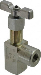 Made in USA - 3/8" Pipe, Angled Hard Seat Needle Valve - FNPT x FNPT Ends, Alloy Valve, 10,000 Max psi - Apex Tool & Supply