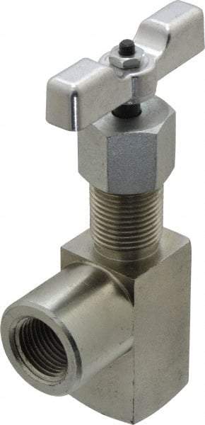 Made in USA - 1/2" Pipe, Angled Hard Seat Needle Valve - FNPT x FNPT Ends, Alloy Valve, 10,000 Max psi - Apex Tool & Supply