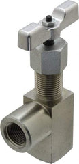 Made in USA - 1/2" Pipe, Angled Hard Seat Needle Valve - FNPT x FNPT Ends, Alloy Valve, 10,000 Max psi - Apex Tool & Supply
