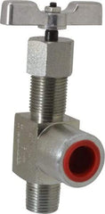 Made in USA - 1/2" Pipe, Angled Hard Seat Needle Valve - MNPT x FNPT Ends, Alloy Valve, 10,000 Max psi - Apex Tool & Supply