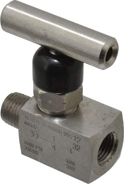 Made in USA - 1/4" Pipe, Inline Miniature Needle Valve - MNPT x FNPT Ends, Grade 316 Stainless Steel Valve, 6,000 Max psi - Apex Tool & Supply