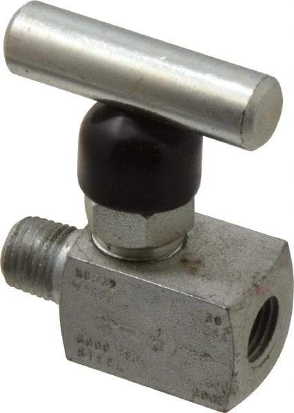 Made in USA - 1/4" Pipe, Inline Miniature Needle Valve - MNPT x FNPT Ends, Alloy Valve, 6,000 Max psi - Apex Tool & Supply