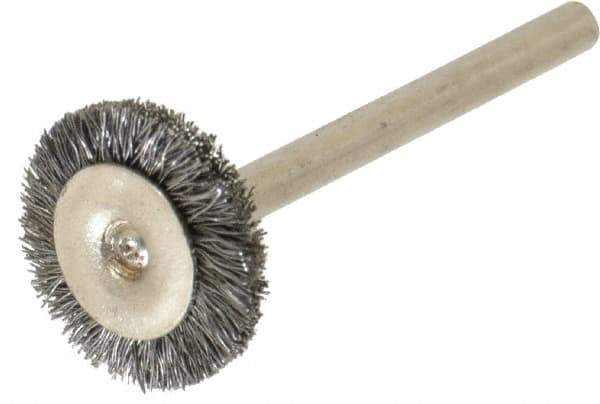 Osborn - 5/8" OD, 1/8" Shank Diam, Crimped Steel Wheel Brush - 0.005" Filament Diam, 25,000 RPM - Apex Tool & Supply