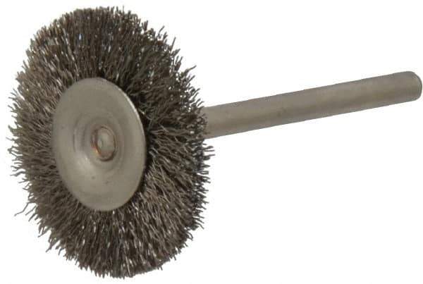 Osborn - 1" OD, 1/8" Shank Diam, Crimped Stainless Steel Wheel Brush - 0.005" Filament Diam, 25,000 RPM - Apex Tool & Supply