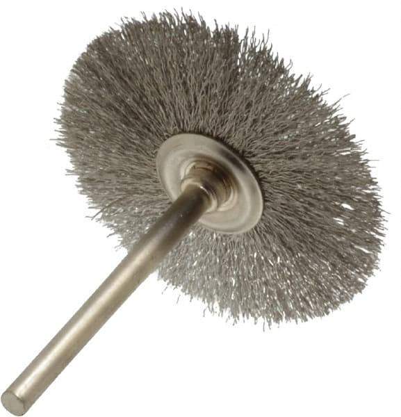 Osborn - 1-1/2" OD, 1/8" Shank Diam, Crimped Stainless Steel Wheel Brush - 0.005" Filament Diam, 25,000 RPM - Apex Tool & Supply