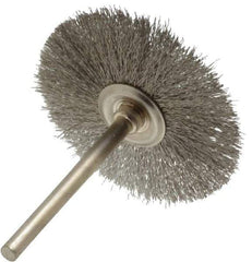 Osborn - 1-1/2" OD, 1/8" Shank Diam, Crimped Stainless Steel Wheel Brush - 0.005" Filament Diam, 25,000 RPM - Apex Tool & Supply