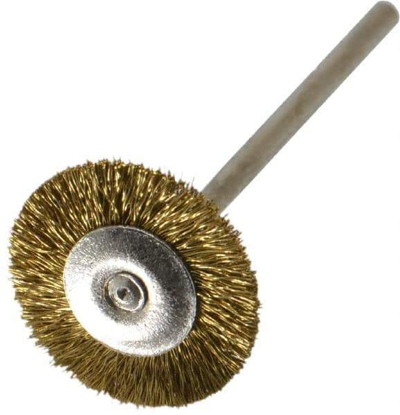 Osborn - 3/4" OD, 3/32" Shank Diam, Crimped Brass Wheel Brush - 0.005" Filament Diam, 25,000 RPM - Apex Tool & Supply