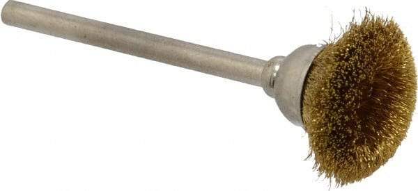 Osborn - 9/16" Diam, 1/8" Shank Straight Wire Brass Cup Brush - 0.003" Filament Diam, 25,000 Max RPM - Apex Tool & Supply