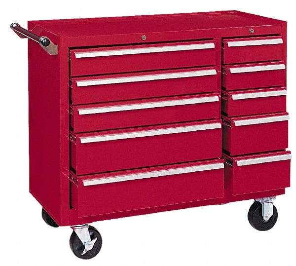 Kennedy - 10 Drawer Steel Tool Roller Cabinet - 39-3/8" Wide x 35" High x 18" Deep, Ball Bearing Drawer Slides, Brown - Apex Tool & Supply