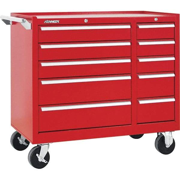 Kennedy - 10 Drawer 2,800 Lb Capacity Steel Tool Roller Cabinet - 39-3/8" Wide x 34" High x 18" Deep, Red - Apex Tool & Supply