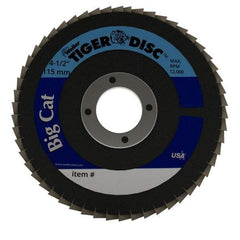 Weiler - 60 Grit, 4-1/2" Disc Diam, 7/8" Center Hole, Type 27 Zirconia Alumina Flap Disc - 12,000 Max RPM, Phenolic Backing, Arbor Attaching System, Coated - Apex Tool & Supply