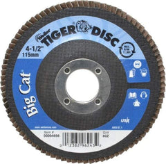 Weiler - 80 Grit, 4-1/2" Disc Diam, 7/8" Center Hole, Type 27 Zirconia Alumina Flap Disc - 12,000 Max RPM, Phenolic Backing, Arbor Attaching System, Coated - Apex Tool & Supply