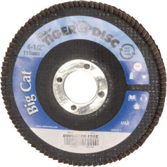 Weiler - 120 Grit, 4-1/2" Disc Diam, 7/8" Center Hole, Type 27 Zirconia Alumina Flap Disc - 12,000 Max RPM, Phenolic Backing, Arbor Attaching System, Coated - Apex Tool & Supply