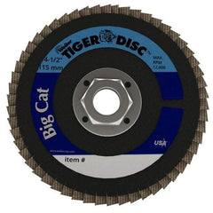 Weiler - 80 Grit, 4-1/2" Disc Diam, 5/8-11 Center Hole, Type 27 Zirconia Alumina Flap Disc - 12,000 Max RPM, Phenolic Backing, Arbor Attaching System, Coated - Apex Tool & Supply