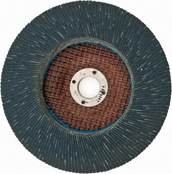 Weiler - 120 Grit, 7" Disc Diam, 7/8" Center Hole, Type 27 Zirconia Alumina Flap Disc - 8,600 Max RPM, Phenolic Backing, Arbor Attaching System, Coated - Apex Tool & Supply