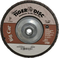 Weiler - 40 Grit, 7" Disc Diam, 5/8-11 Center Hole, Type 27 Aluminum Oxide Flap Disc - 8,600 Max RPM, Phenolic Backing, Arbor Attaching System, Coated - Apex Tool & Supply