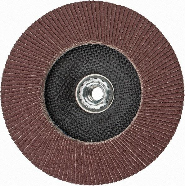 Weiler - 60 Grit, 7" Disc Diam, 5/8-11 Center Hole, Type 27 Aluminum Oxide Flap Disc - 8,600 Max RPM, Phenolic Backing, Arbor Attaching System, Coated - Apex Tool & Supply