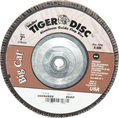 Weiler - 80 Grit, 7" Disc Diam, 5/8-11 Center Hole, Type 27 Aluminum Oxide Flap Disc - 8,600 Max RPM, Phenolic Backing, Arbor Attaching System, Coated - Apex Tool & Supply