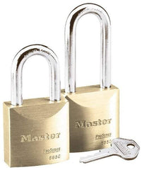 Master Lock - 1-3/16" Shackle Clearance, Keyed Different Pro Series Padlock - 29/32" Shackle Width, 5/16" Shackle Diam, Brass - Apex Tool & Supply